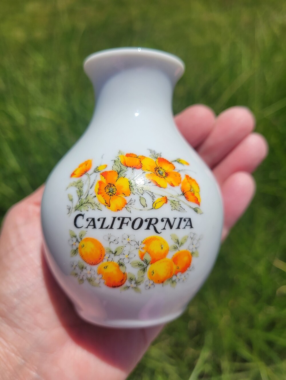 Vintage California Vase Papel by Porcelana Schmidt Brazil Orange Poppies